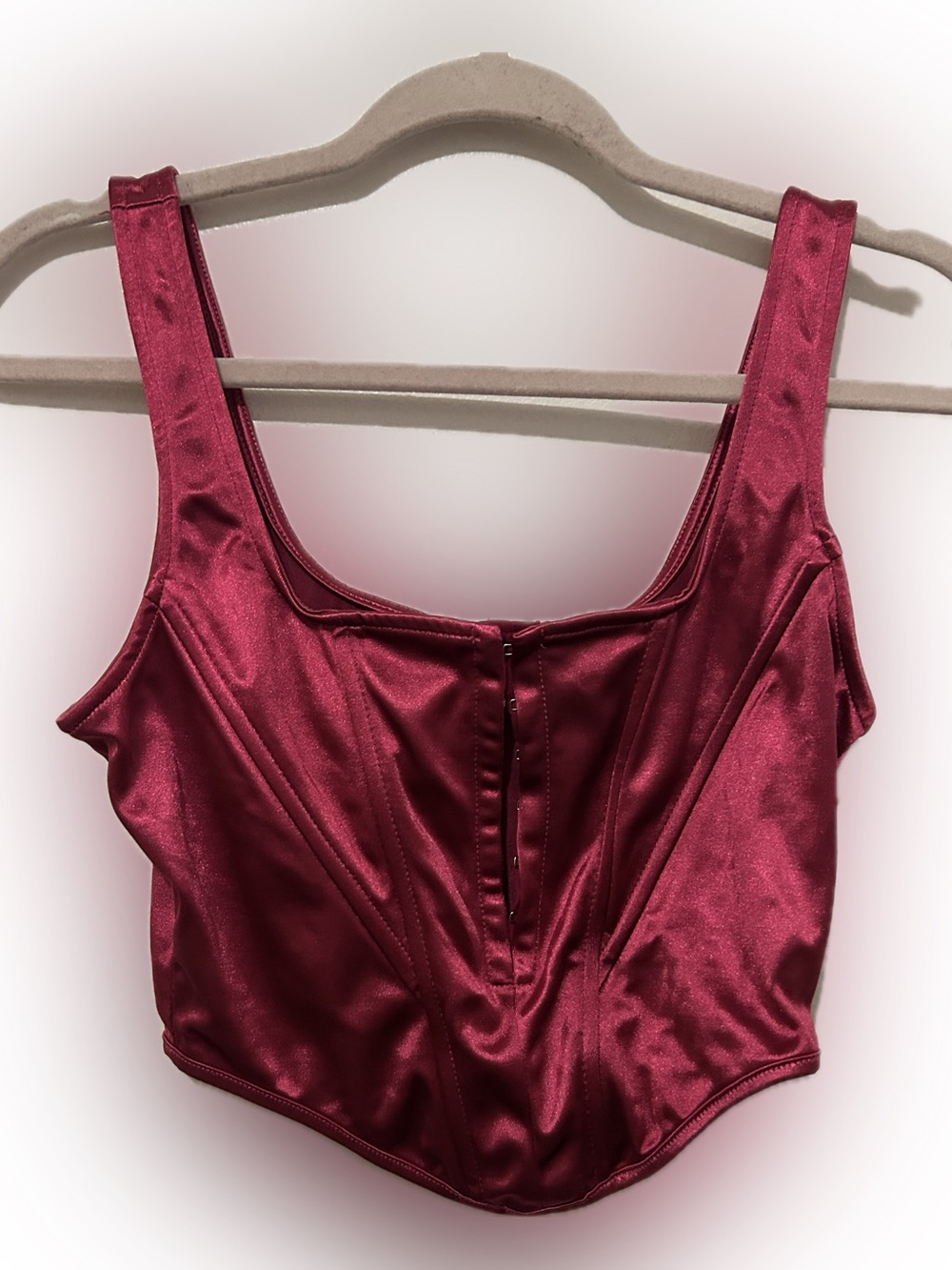 Satin Burgundy Crop Top - Women's Corset-Style Bustier